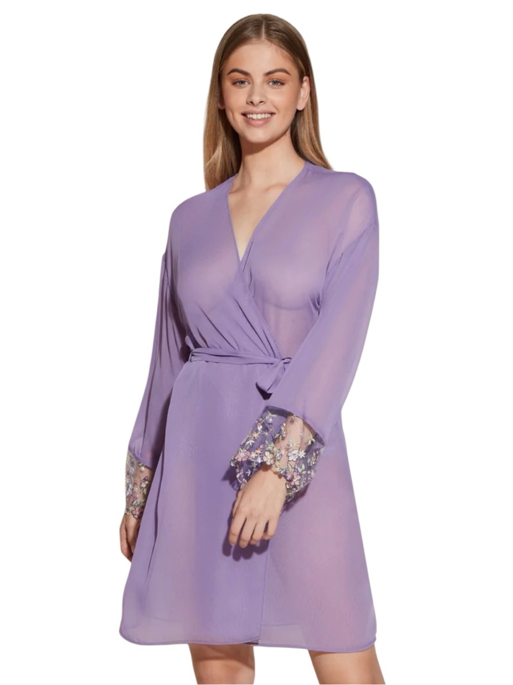 NWT Cosabella Abrima Sheer Mesh Floral Embroidered Robe Medium Himalayan Sky